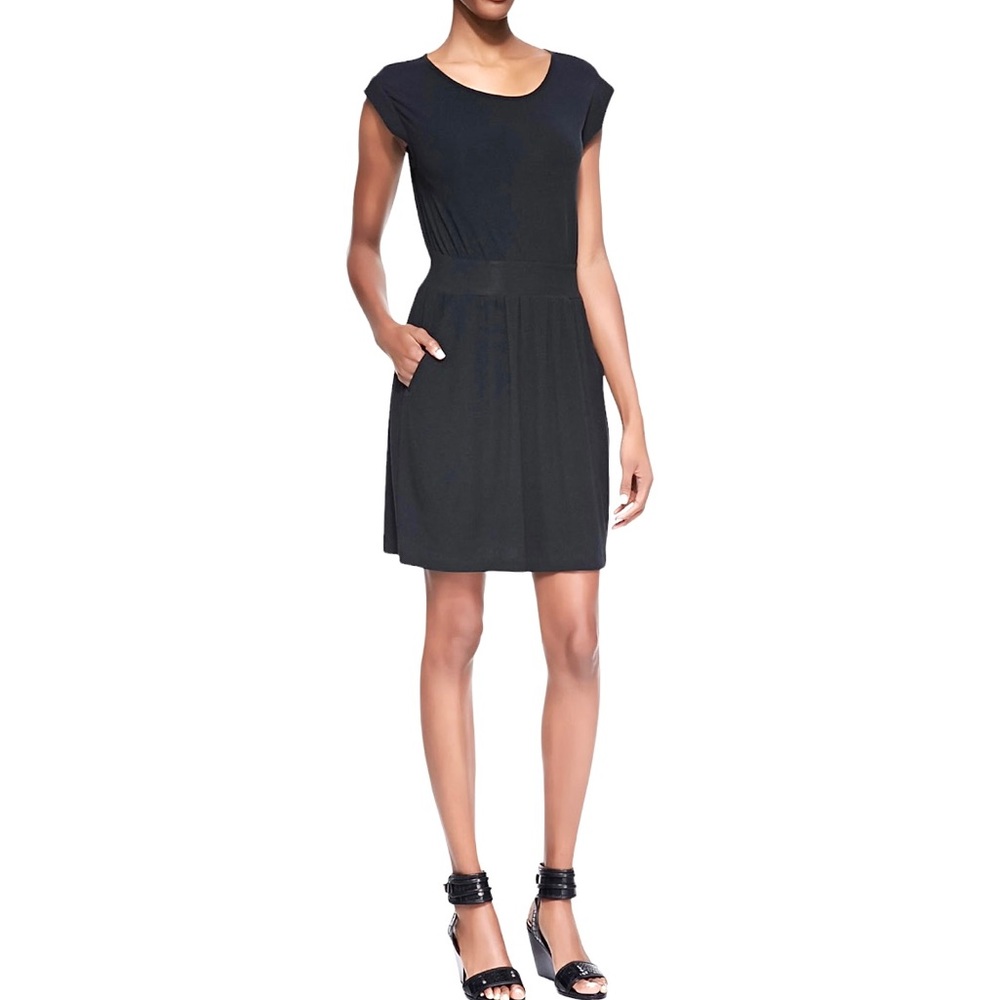 Theory Ettia Cap-Sleeve Black Sheath Dress